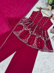 Lovely Pink Faux Blooming Embroidered Sharara Suit