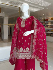 Party Wear Red Silk with Embroidery Work Sharara Suit