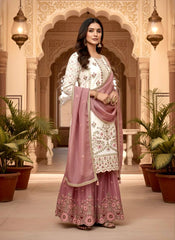Charming Pink Silk Embroidered Palazzo Suit