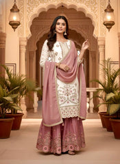 Charming Pink Silk Embroidered Palazzo Suit