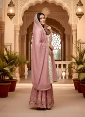 Charming Pink Silk Embroidered Palazzo Suit