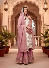 Charming Pink Silk Embroidered Palazzo Suit