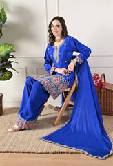 Superhit Blue color Sequence Work Palazzo Suit