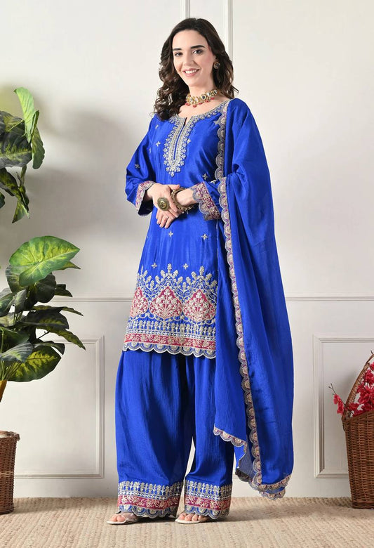 Superhit Blue color Sequence Work Palazzo Suit