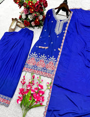 Superhit Blue color Sequence Work Palazzo Suit