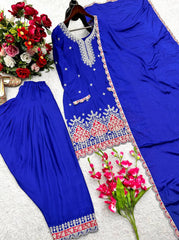 Superhit Blue color Sequence Work Palazzo Suit