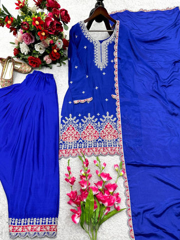 Superhit Blue color Sequence Work Palazzo Suit