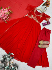 Gorgeous Red Georgette with Embroidery Sequins Work Gown
