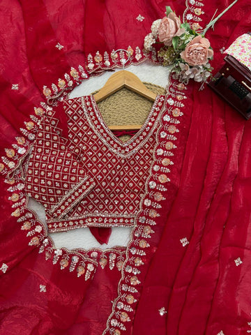 Stunning Red Fendy Silk with Beds Work Saree