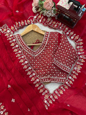 Stunning Red Fendy Silk with Beds Work Saree