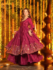 Maroon Crep Silk with Heavy Embroidery Anarkali Suit