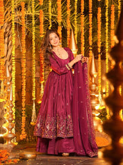 Maroon Crep Silk with Heavy Embroidery Anarkali Suit