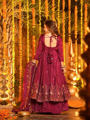 Maroon Crep Silk with Heavy Embroidery Anarkali Suit
