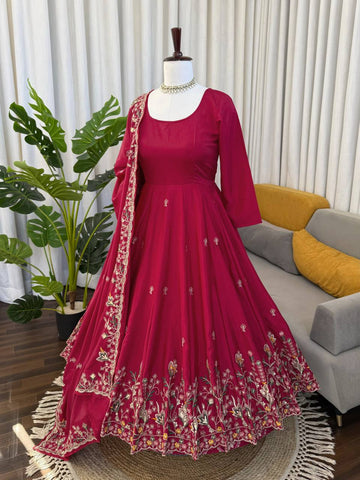 Maroon Crep Silk with Heavy Embroidery Anarkali Suit