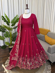 Maroon Crep Silk with Heavy Embroidery Anarkali Suit