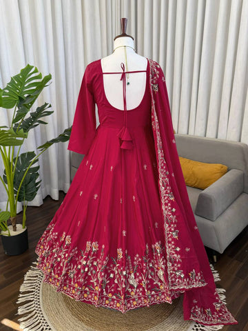 Maroon Crep Silk with Heavy Embroidery Anarkali Suit