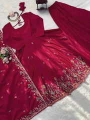 Maroon Crep Silk with Heavy Embroidery Anarkali Suit