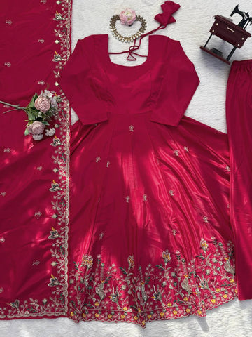 Maroon Crep Silk with Heavy Embroidery Anarkali Suit