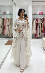 Exclusive White Rangoli Silk Sequence Embroidery Sharara Suit
