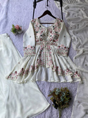 Exclusive White Rangoli Silk Sequence Embroidery Sharara Suit