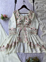 Exclusive White Rangoli Silk Sequence Embroidery Sharara Suit