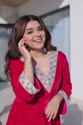 Alluring Velvet with Zari Work Sharara Suit