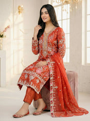 Stunning Red Crunchy Silk Embroidery Sequence Work Palazzo Suit