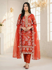 Stunning Red Crunchy Silk Embroidery Sequence Work Palazzo Suit