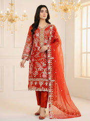 Stunning Red Crunchy Silk Embroidery Sequence Work Palazzo Suit