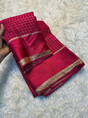 Beautiful Sky Blue Viscose Chex Work Saree