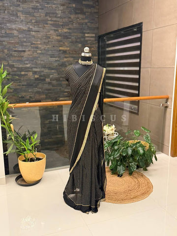 Beautiful Sky Blue Viscose Chex Work Saree