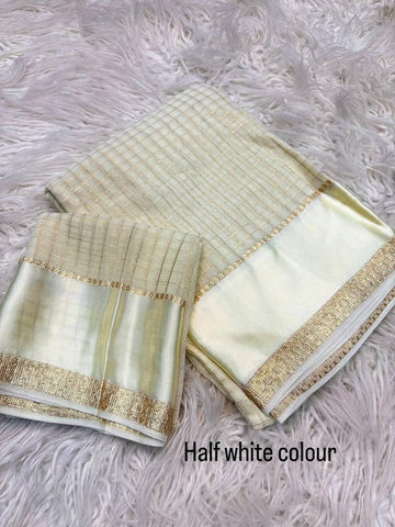 Beautiful Sky Blue Viscose Chex Work Saree