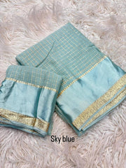 Beautiful Sky Blue Viscose Chex Work Saree