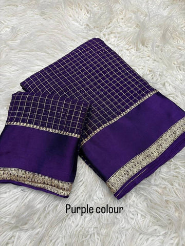 Beautiful Sky Blue Viscose Chex Work Saree