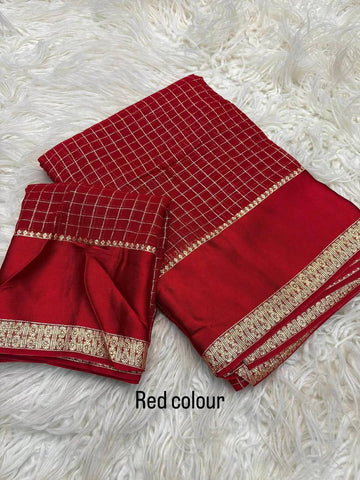 Beautiful Sky Blue Viscose Chex Work Saree