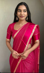 Beautiful Sky Blue Viscose Chex Work Saree