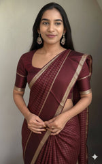 Beautiful Sky Blue Viscose Chex Work Saree