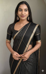 Beautiful Sky Blue Viscose Chex Work Saree