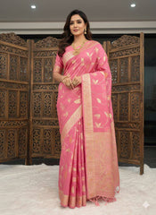 Exotic Wine Silk Zari Meenakari Work Saree