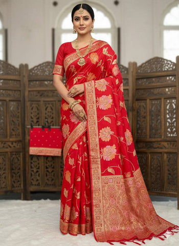 Exotic Wine Silk Zari Meenakari Work Saree