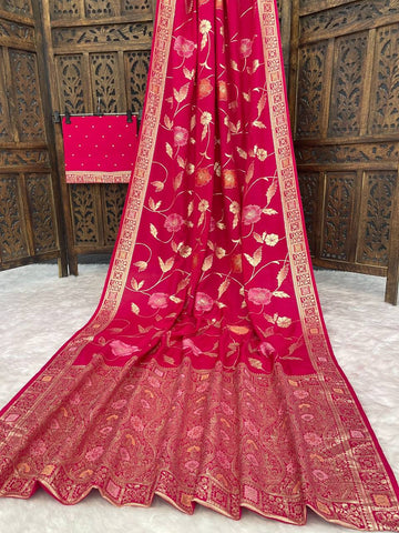 Exotic Wine Silk Zari Meenakari Work Saree