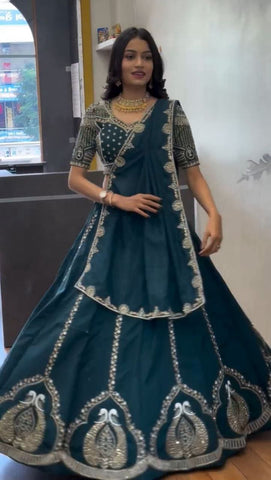 Stunning Lavender Chinon Embroidery Work Lehenga Choli
