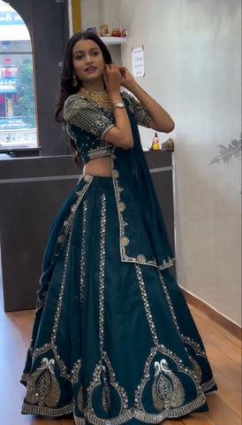 Stunning Lavender Chinon Embroidery Work Lehenga Choli