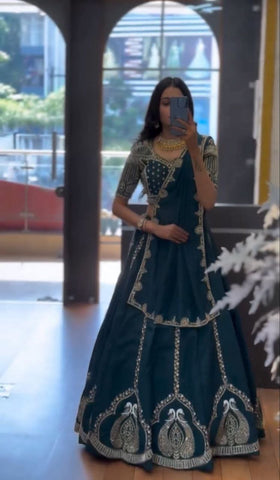 Stunning Lavender Chinon Embroidery Work Lehenga Choli