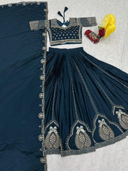 Stunning Lavender Chinon Embroidery Work Lehenga Choli