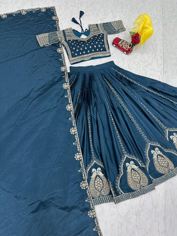 Stunning Lavender Chinon Embroidery Work Lehenga Choli