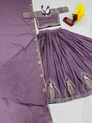 Stunning Lavender Chinon Embroidery Work Lehenga Choli