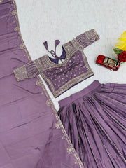 Stunning Lavender Chinon Embroidery Work Lehenga Choli
