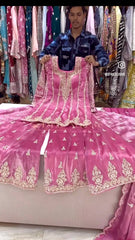 Pink Color Embroidery Sequence Moti Work Sharara Suit