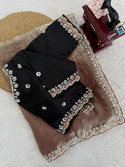 Exclusive Black Fendy Silk Beds Work Saree